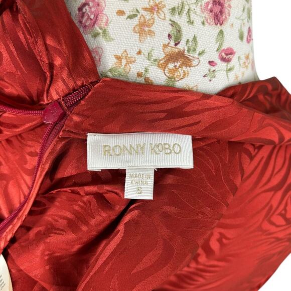 Ronny Kobo June Tiger Jacquard Halter Top Orange Red Silk Blend Small Blouse - Picture 6 of 11